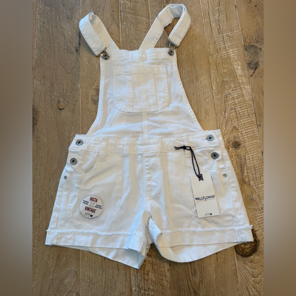 Wallflower White Denim Shorts Overalls NWT S